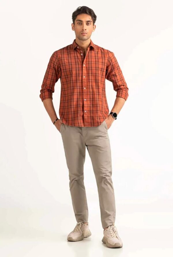 Rust Yarn Dyed Checkered Casual Shirt