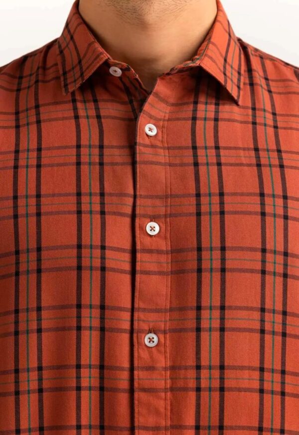 Rust Yarn Dyed Checkered Casual Shirt - Image 3